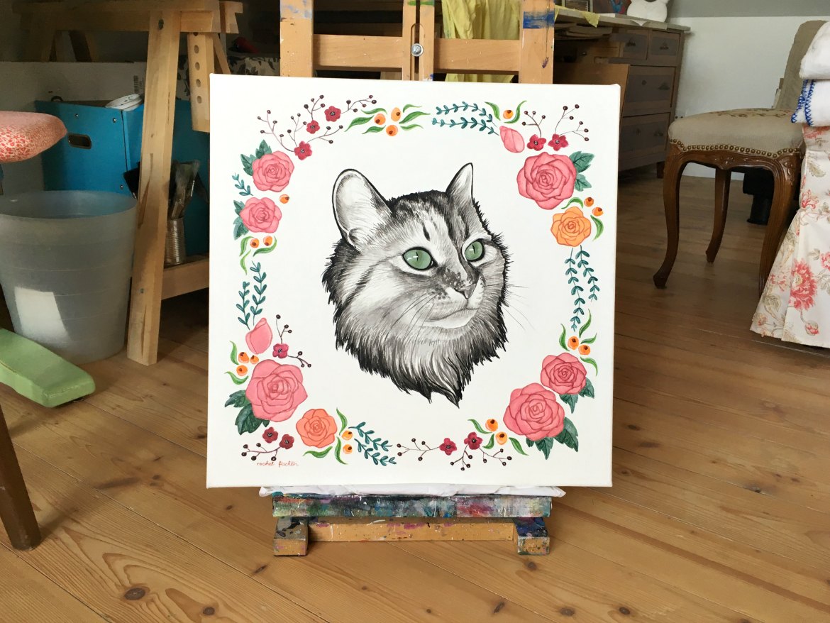 das fertige Katzen-Portrait in Acryl